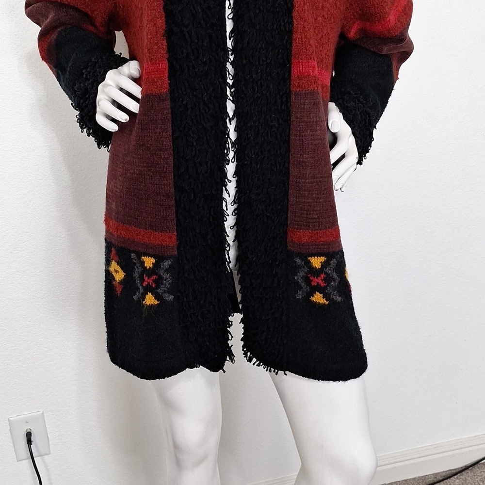 N8tive Bits By Sandi and Jo Red Black Southwestern Open Front Cardigan Size L - Picture 4 of 13